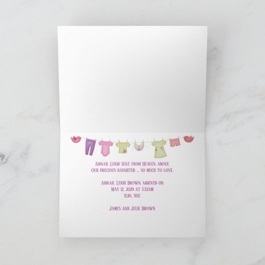 Aankondiging van de baby roze fotokaart (Binnen)