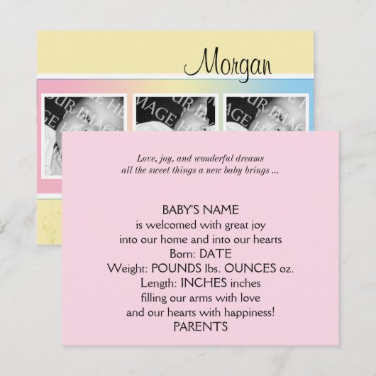 Aankondiging van de Baby van het Lijst van Pastel (Voorkant / Achterkant)