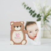 Aankondiging van de Baby van Pink Teddy Bear Briefkaart (Staand voorkant)