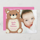Aankondiging van de Baby van Pink Teddy Bear Briefkaart (Voorkant / Achterkant)