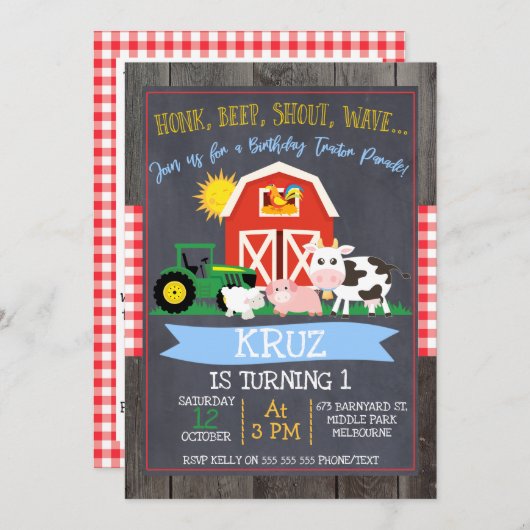 Aankondiging van de Birthday Parade Tractor Birthd (Voorkant / Achterkant)