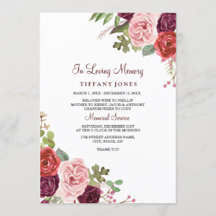 Aankondiging van de Burgundy Floral Memorial Servi