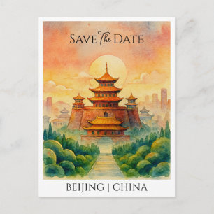 Aankondiging van de datum Beijing China retro Briefkaart