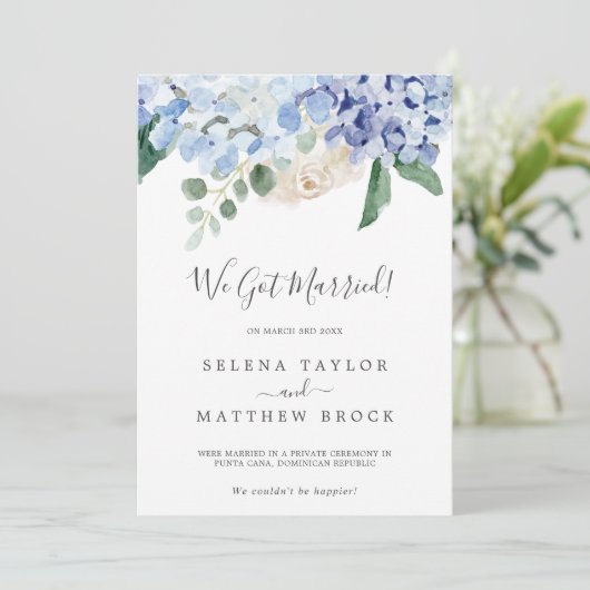 Aankondiging van de Elegant Blue Hydrangea Elopeme (Staand voorkant)