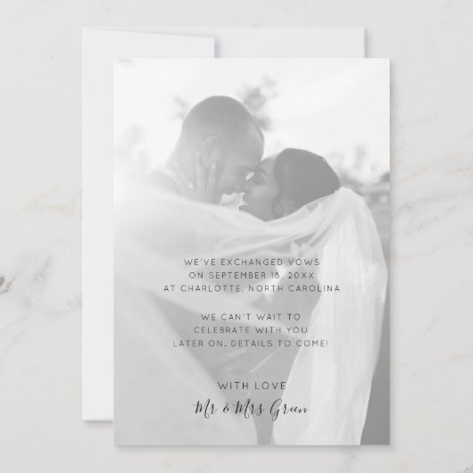 Aankondiging van de Elegant Minimalist Wedding Elo (Achterkant)