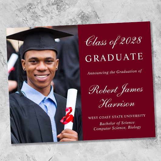 Aankondiging van de Elegant Photo Burgundy Afstude