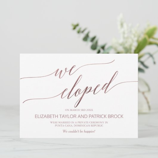 Aankondiging van de Elegant Roos Gold Elopement (Staand voorkant)