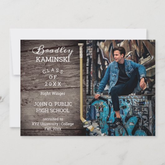 Aankondiging van de Foto van Hockey Player-Afstude (Voorkant)