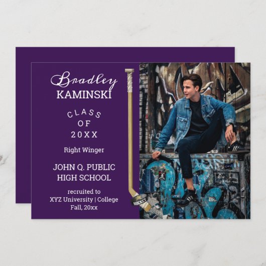 Aankondiging van de Foto van Hockey Player-Afstude (Voorkant / Achterkant)