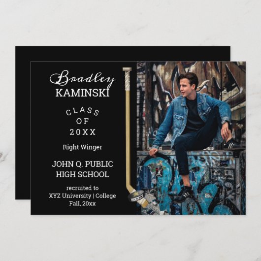 Aankondiging van de Foto van Hockey Player-Afstude (Voorkant / Achterkant)