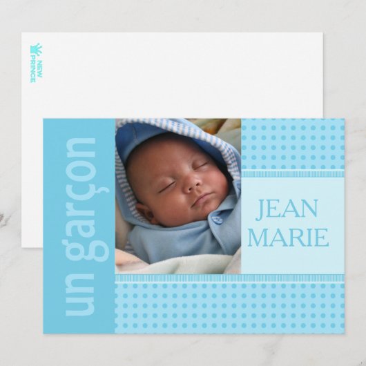 Aankondiging van de Franse Baby Boy Birth (Voorkant / Achterkant)