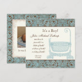 Aankondiging van de geboorte - Blue Brown Damask C (Voorkant / Achterkant)