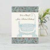 Aankondiging van de geboorte - Blue Brown Damask C (Staand voorkant)