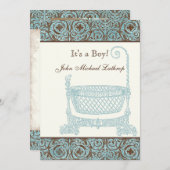 Aankondiging van de geboorte - Blue Brown Damask C (Voorkant / Achterkant)