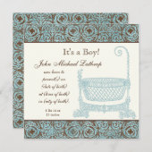 Aankondiging van de geboorte - Blue Brown Damask C (Voorkant / Achterkant)