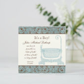 Aankondiging van de geboorte - Blue Brown Damask C (Staand voorkant)