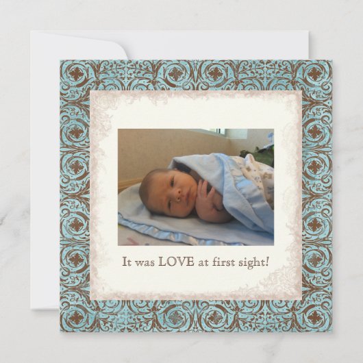 Aankondiging van de geboorte - Blue Brown Damask C (Achterkant)