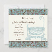 Aankondiging van de geboorte - Blue Brown Damask C (Voorkant)