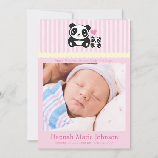 Aankondiging van de geboorte Panda - Roze (Voorkant)