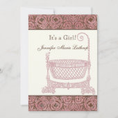 Aankondiging van de geboorte - Roze bruine Damask  (Voorkant)