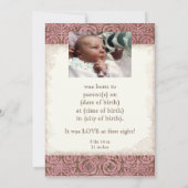 Aankondiging van de geboorte - Roze bruine Damask  (Achterkant)