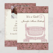 Aankondiging van de geboorte - Roze bruine Damask  (Voorkant / Achterkant)