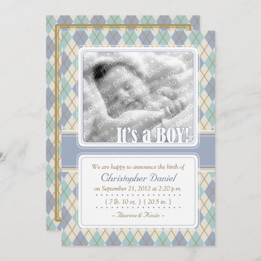 Aankondiging van de geboorte van Argyle (blauw en  (Voorkant / Achterkant)