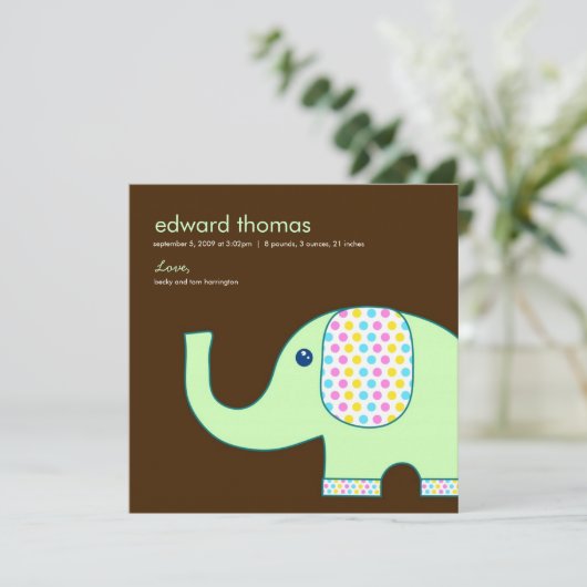 Aankondiging van de geboorte van baby Elephant, br (Staand voorkant)