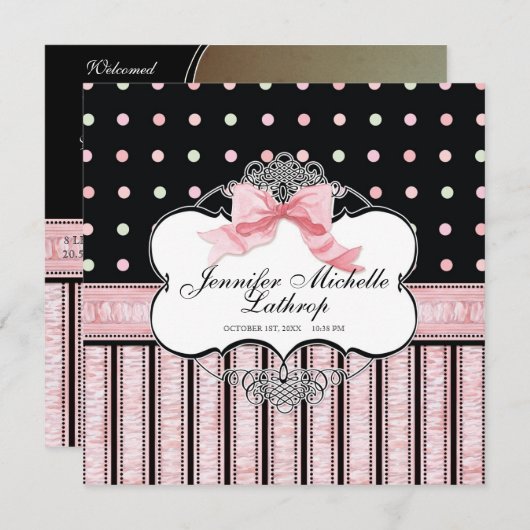 Aankondiging van de geboorte van baby - Franse Bow (Voorkant / Achterkant)