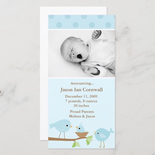 Aankondiging van de geboorte van blauwe vogels (Voorkant / Achterkant)