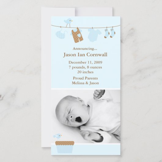 Aankondiging van de geboorte van Blue Baby Laundry (Voorkant)