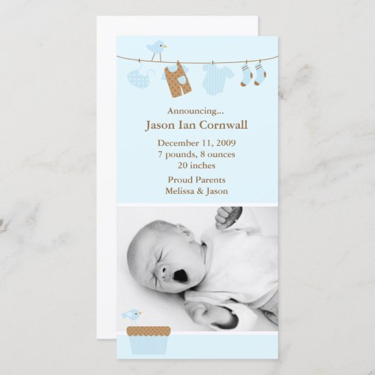 Aankondiging van de geboorte van Blue Baby Laundry (Voorkant / Achterkant)