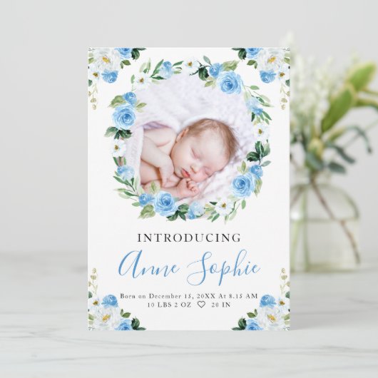 Aankondiging van de geboorte van Blue Floral Harte (Staand voorkant)