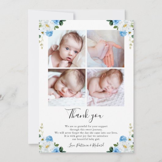 Aankondiging van de geboorte van Blue Floral Harte (Achterkant)