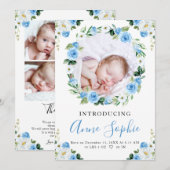 Aankondiging van de geboorte van Blue Floral Harte (Voorkant / Achterkant)