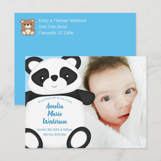 Aankondiging van de geboorte van Blue Panda Beer B Briefkaart (Voorkant / Achterkant)