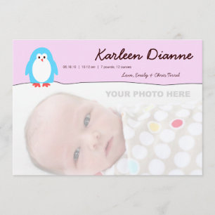 Aankondiging van de geboorte van Blue Penguin Pink