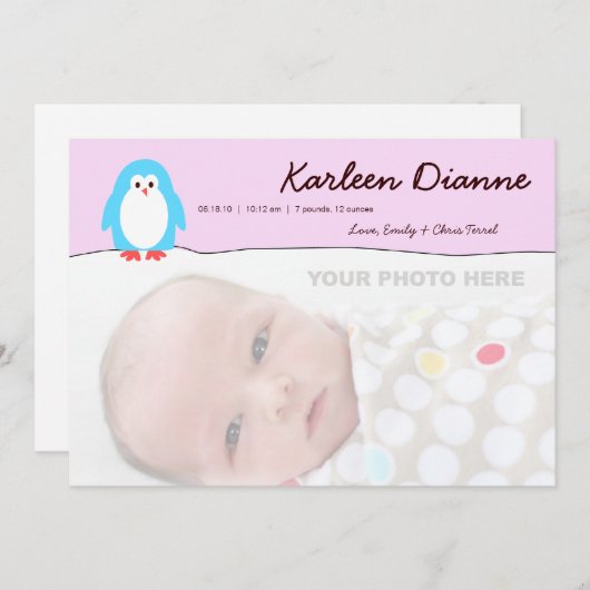 Aankondiging van de geboorte van Blue Penguin Pink (Voorkant / Achterkant)