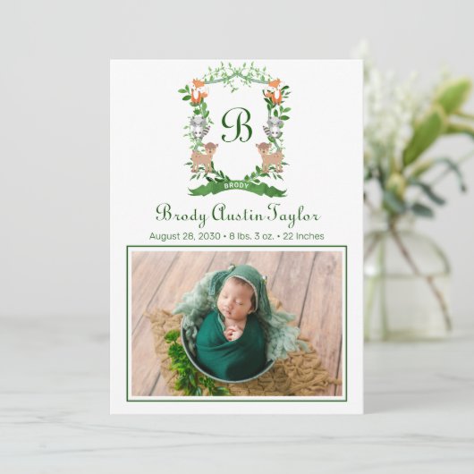 Aankondiging van de geboorte van bosdieren (Staand voorkant)