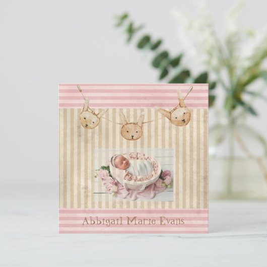 Aankondiging van de geboorte van Cute Pink Bunny B (Staand voorkant)