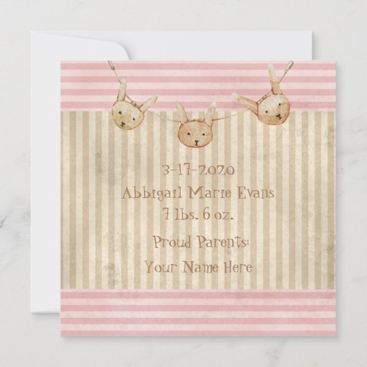 Aankondiging van de geboorte van Cute Pink Bunny B (Achterkant)