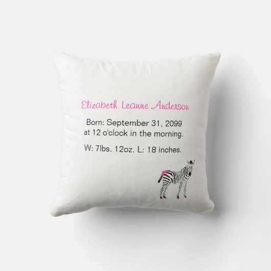 Aankondiging van de geboorte van Cute Pink en Blac Kussen (Achterkant)