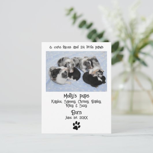 Aankondiging van de geboorte van Cute Puppy Briefkaart (Staand voorkant)