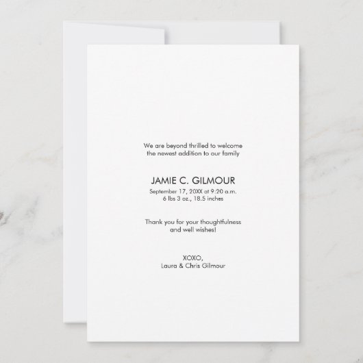 Aankondiging van de geboorte van de Baby foto van  (Achterkant)