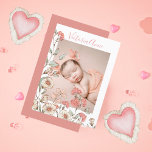 Aankondiging van de geboorte van de begroting voor briefkaart<br><div class="desc">Zachte waterverf handgetekende bloemen in panden,  perziken en neutrale kleuren met wijnstokken om uw favoriete baby te accentueren. Ideaal voor de geboorteaankondiging voor je nieuwe meisje.</div>