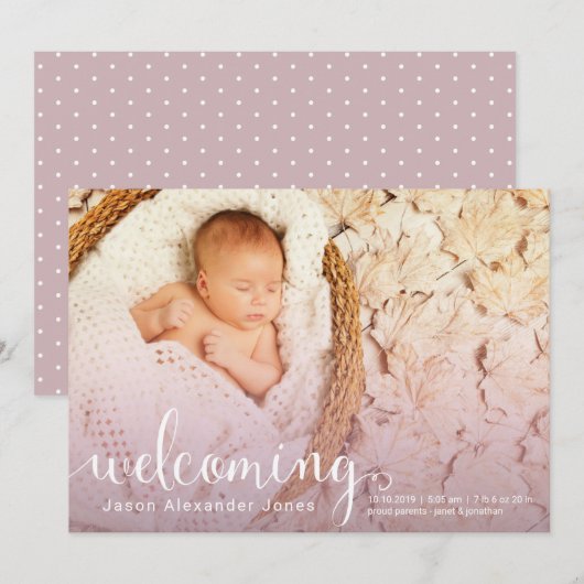 Aankondiging van de geboorte van de nieuwe baby ve (Voorkant / Achterkant)