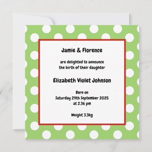 Aankondiging van de geboorte van een gepersonalise (Achterkant)