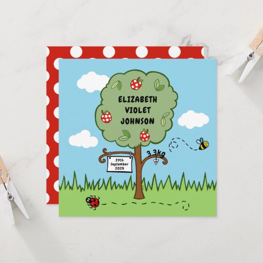 Aankondiging van de geboorte van een gepersonalise (Voorkant / Achterkant in situ)