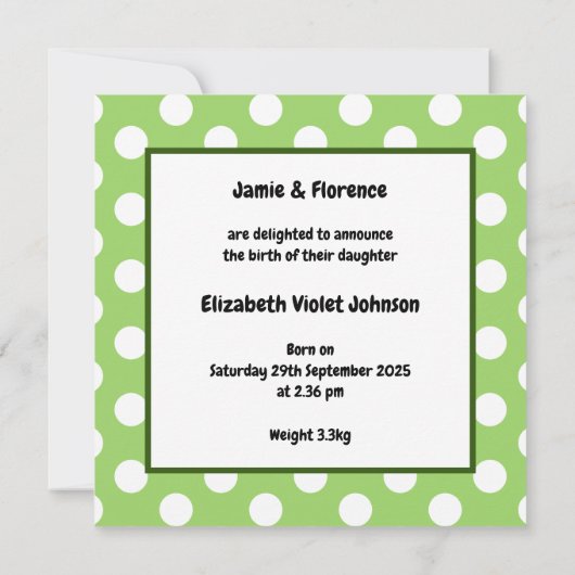 Aankondiging van de geboorte van een gepersonalise (Achterkant)