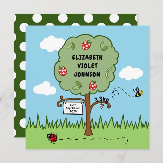 Aankondiging van de geboorte van een gepersonalise (Voorkant / Achterkant)